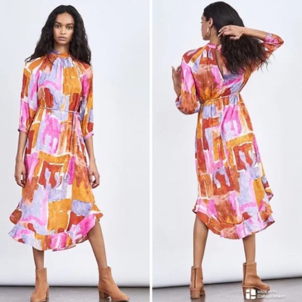 Anthropologie Maeve Jessamine Mock Neck Watercolor Maxi Dress Size Large NWT